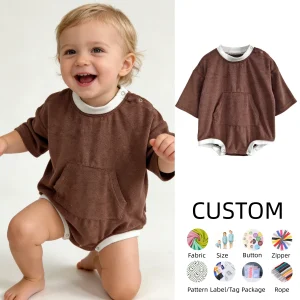 OEM Baby Clothing Bodysuits Baby Announcement, Toddler Boys Girls Terry Cloth Romper Short Sleeve Jumpsuit Outfits