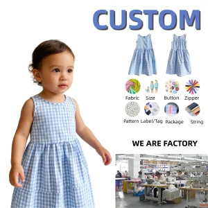 OEM  Baby Clothing Girls 100% Cotton Dress Summer Sleeveless Casual Vintage Fit Flare Skater Party Sundress