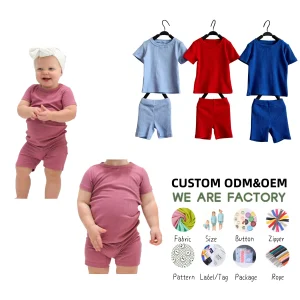 Fitted Home Wear Set Unisex Baby Toddler Ribbed Cotton Set Kids Solid Color Kids Clothing Set