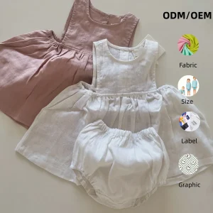 Cute Princess Sun Dress Baby Girl Cotton Linen Bloomer 2 Pieces Button Dress Set Baby Summer Clothes