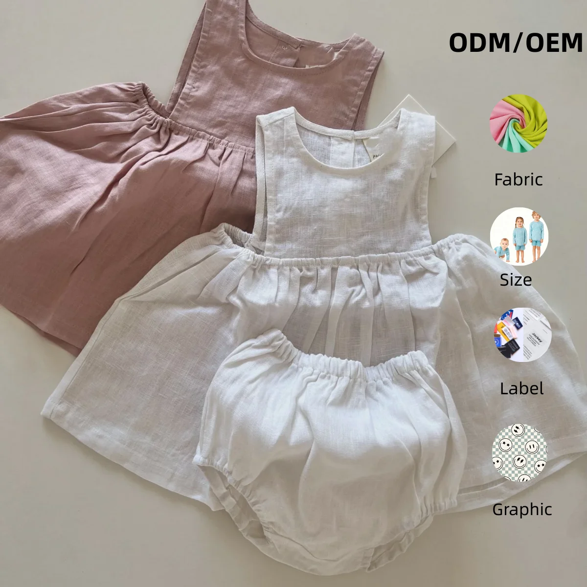 Cute Princess Sun Dress Baby Girl Cotton Linen Bloomer 2 Pieces Button Dress Set Baby Summer Clothes