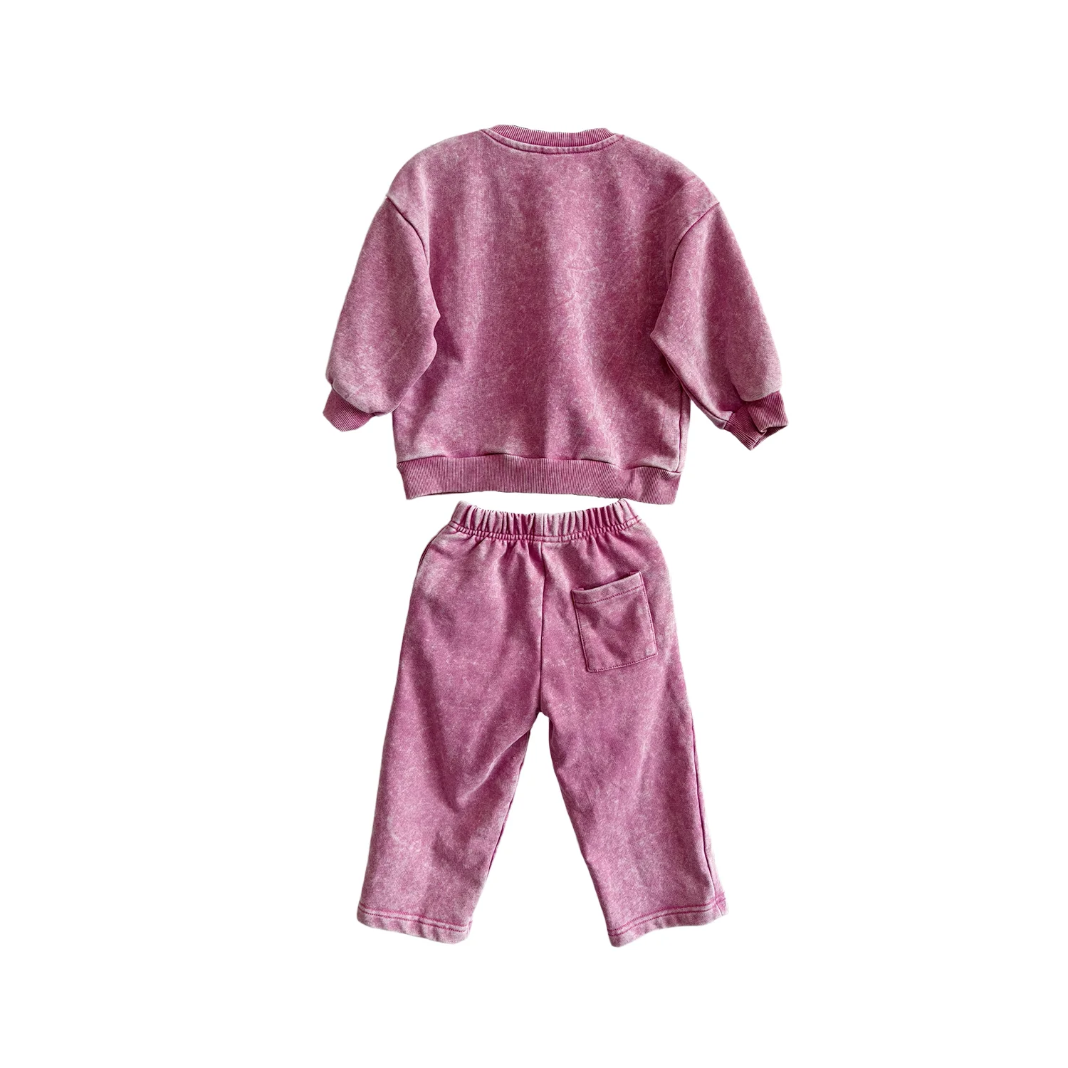 Custom Children's Hoodie Set Kids' Washed Purple Tracksuit Oversized Crew Neck Sweatshirt and Jogger Pants 2 Piece Casual Set - Image 3