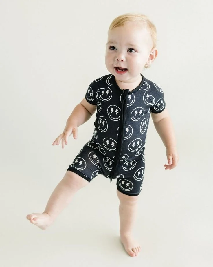 Popular Baby Short Sleeve Checkered Romper Custom Print Bamboo Pattern Onesie Toddler Checked Jumpsuit - Image 3