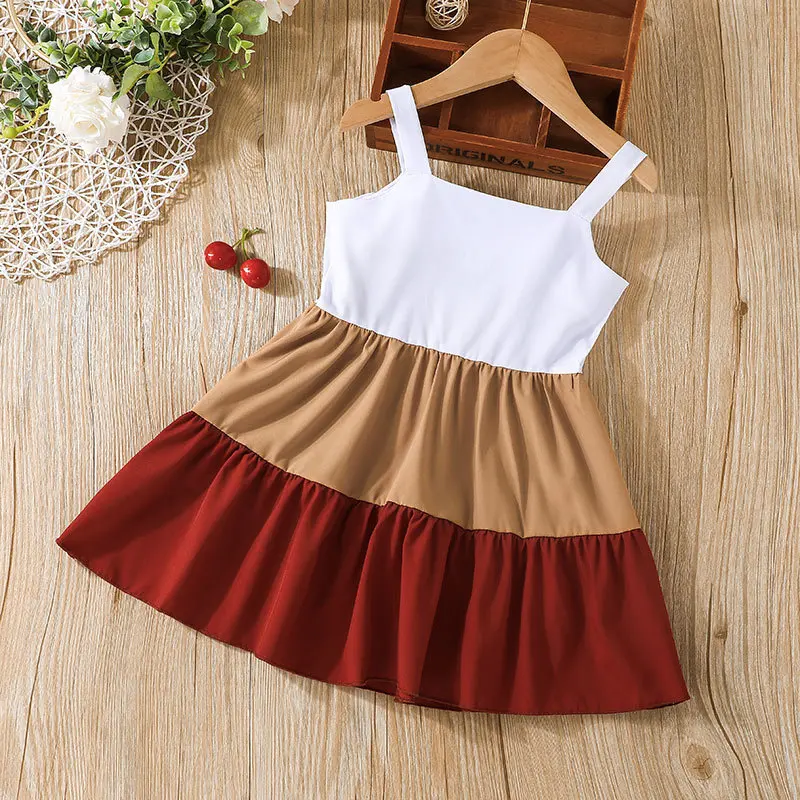 3 Colors White and Wine Satin Cotton Cute Slip Dress for Kid Girls With Pleats Summer Sweet Splicing Style Braces Skirt - Image 2