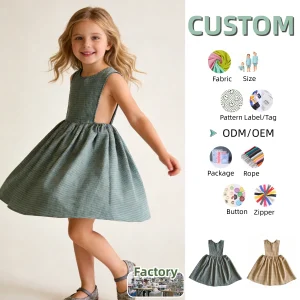 Custom Girls Camisole Dress Summer Baby Woven Check Pattern Skirt for Girls Sleeveless Bra with Gathered Skirt Baby Summer Dress