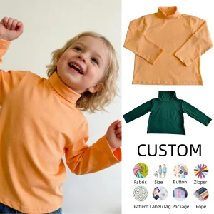 OEM Baby Tops Toddler Baby Girl Boys Basic Solid Color Turtleneck T-Shirt Kid Cotton Long Sleeve Pullover Blouse Top