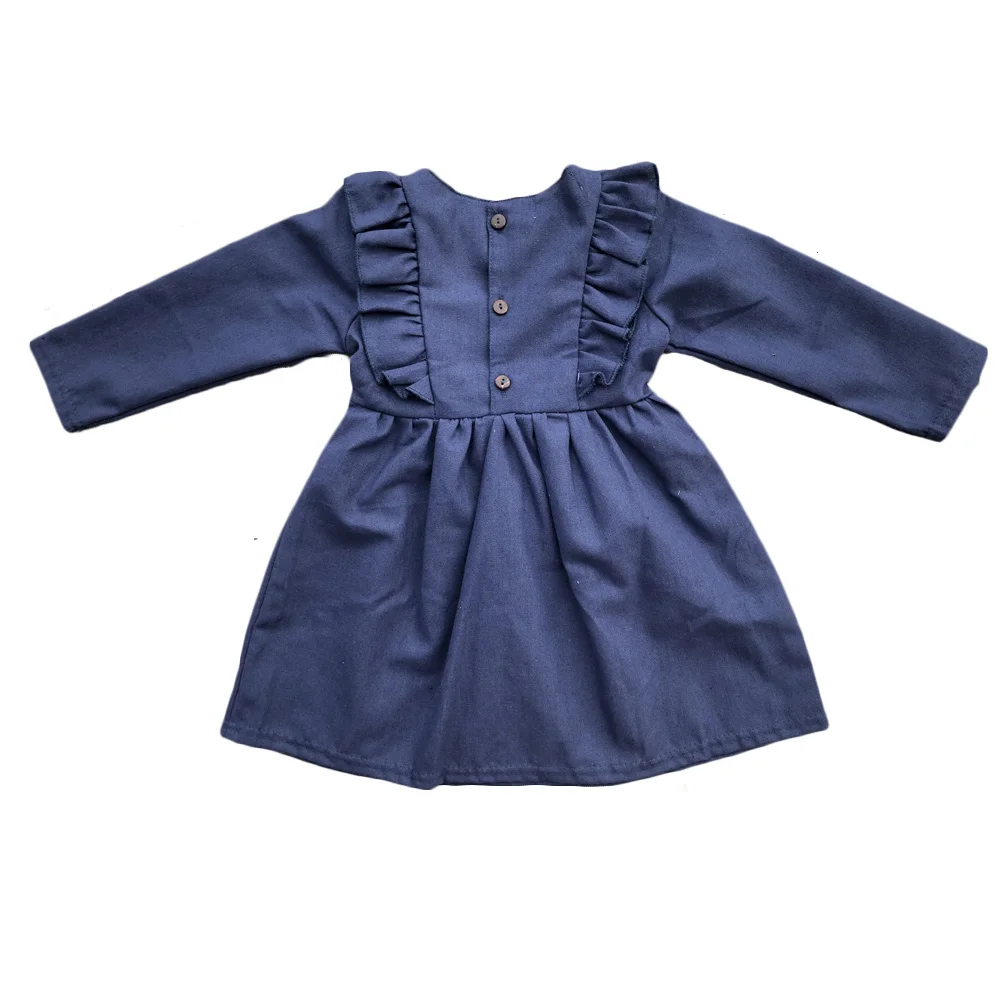 Custom Little Baby Girl Linen Cotton Blend Long Sleeve Ruffle Shoulder Dresses - Image 5