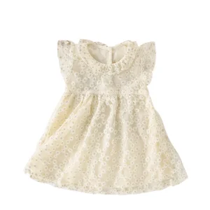 Custom Cotton Flower Pattern Ruffle Sleeve Fashion Girl Dresses with Button for Summer