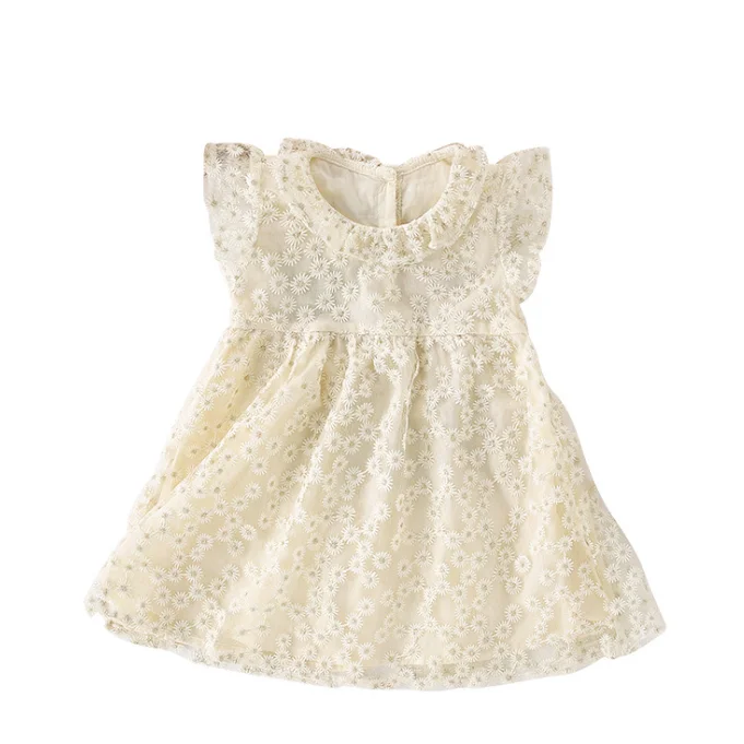 Custom Cotton Flower Pattern Ruffle Sleeve Fashion Girl Dresses with Button for Summer