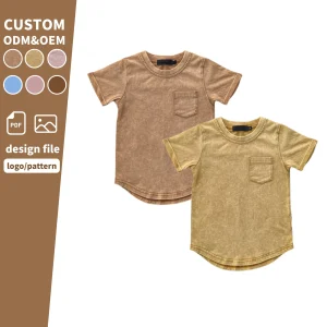 Summer Tailored Short Sleeve Baby T-shirt Acid Wash Casual O-neck Knitted Cotton Top