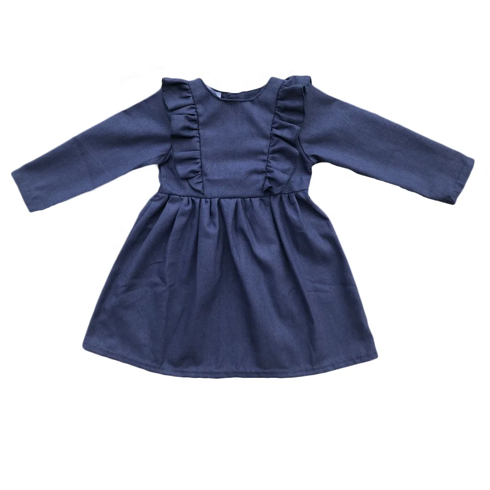 Custom Little Baby Girl Linen Cotton Blend Long Sleeve Ruffle Shoulder Dresses - Image 6