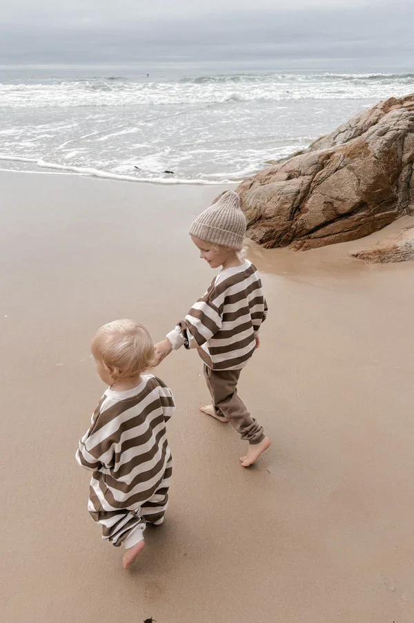 Striped French Terry Baby Toddler Crew Neck 100% Cotton Romper Outdoor Fit - Image 3