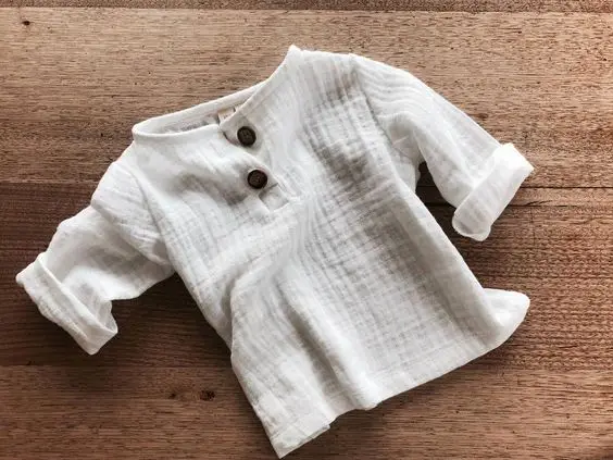Baby Kid Long Sleeve Spring Fall Blouse Tshirt with Pocket 2024 Toddler Boys Button up Muslin Retro Shirt - Image 3
