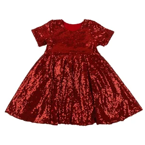 Custom Baby Girl Summer Short Sleeve Sequin Party Dress with Soft Lining Birthday Girls Special Occasion Dress