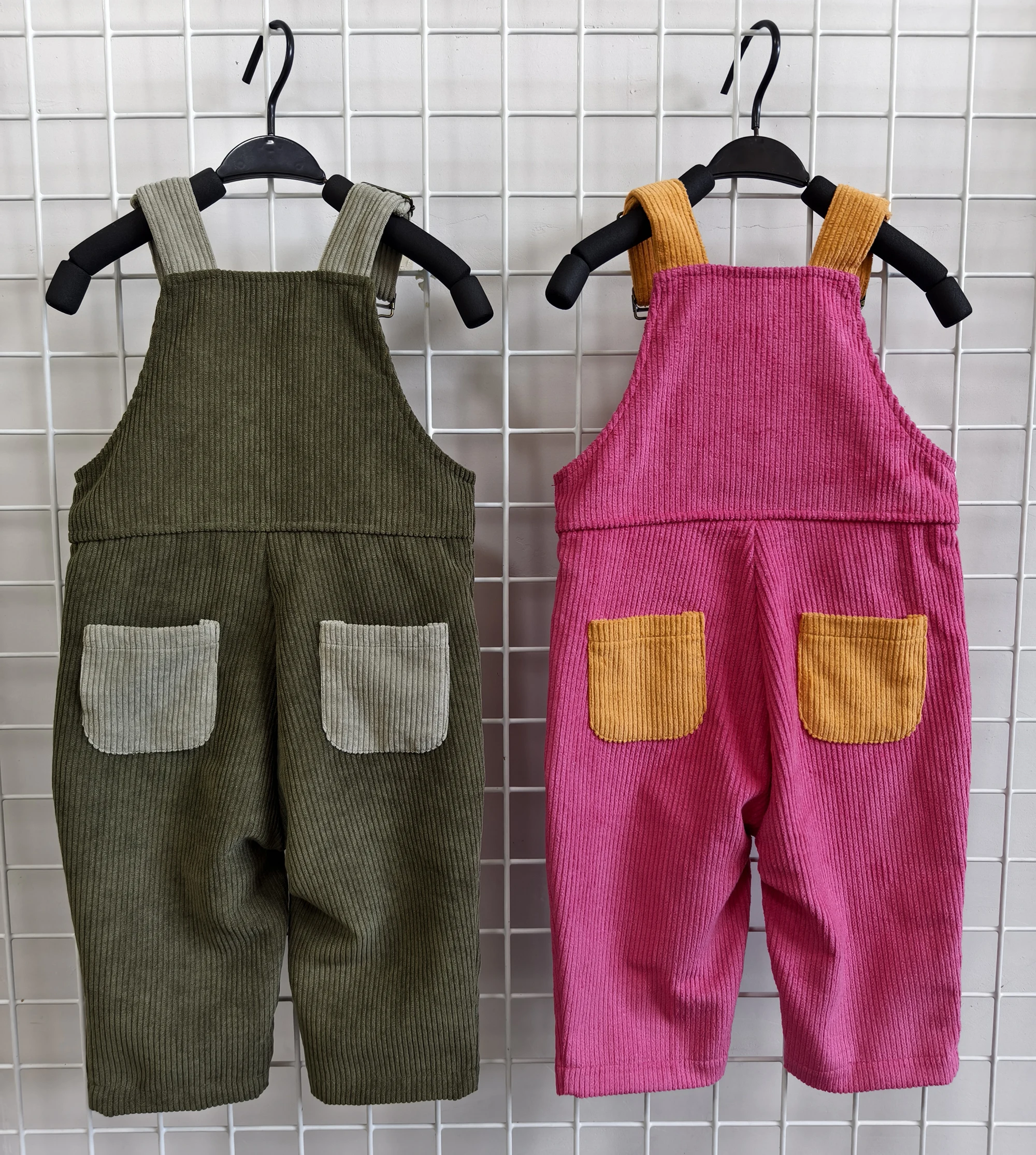 Baby Corduroy Overalls Summer Sleeveless Romper Kids Color Block Square Neck Dungarees Toddler Overall - Image 3