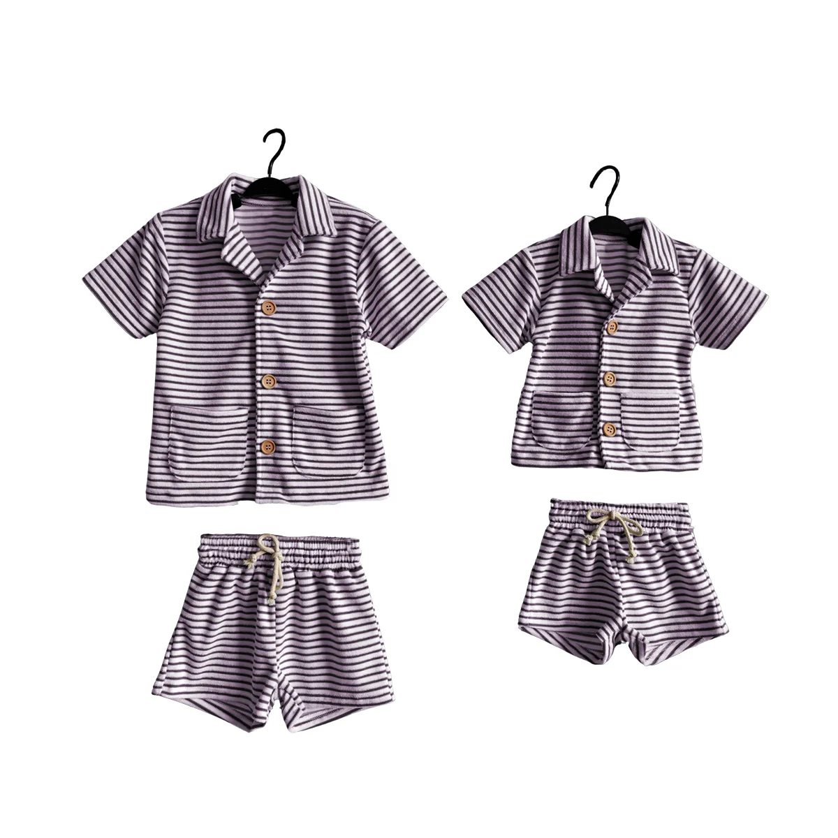 Summer Kids Casual Sporty Trendy Clothing Set Close-Fitting Soft Comfortable Bright Striped Towel Fabric - Image 3