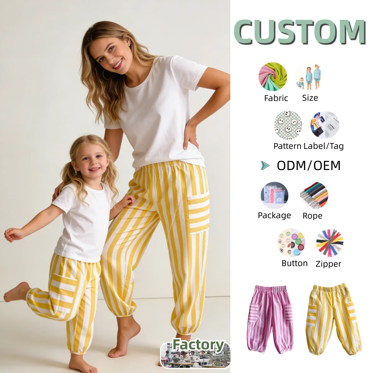 Custom Family Matching Trousers Kids Clothing Spring and Autumn Baby Suit Woven Striped Baby Pants Parent-child Pants