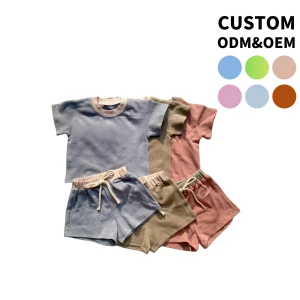 Custom Private Label Infant Clothes Style Shorts Cotton Knitted Solid Outfits Baby Boys Girls Clothing Sets