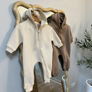 Autumn/winter Baby Hooded Romper Fleece Zipper One-Piece Long Sleeves Warm Romper