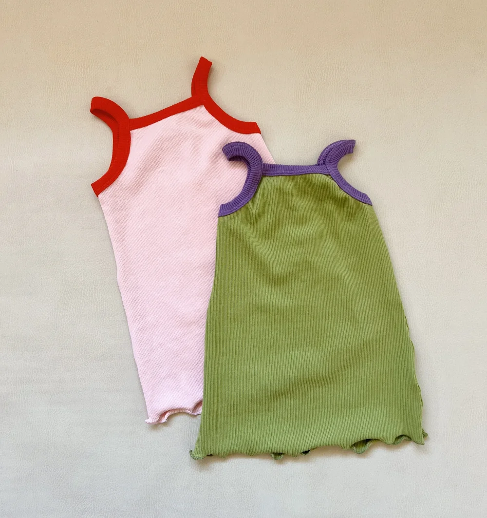 Mini Ribbed Dress Spring and Autumn Baby Girl Color Block Sleeveless Ruffle Hem Dress - Image 5