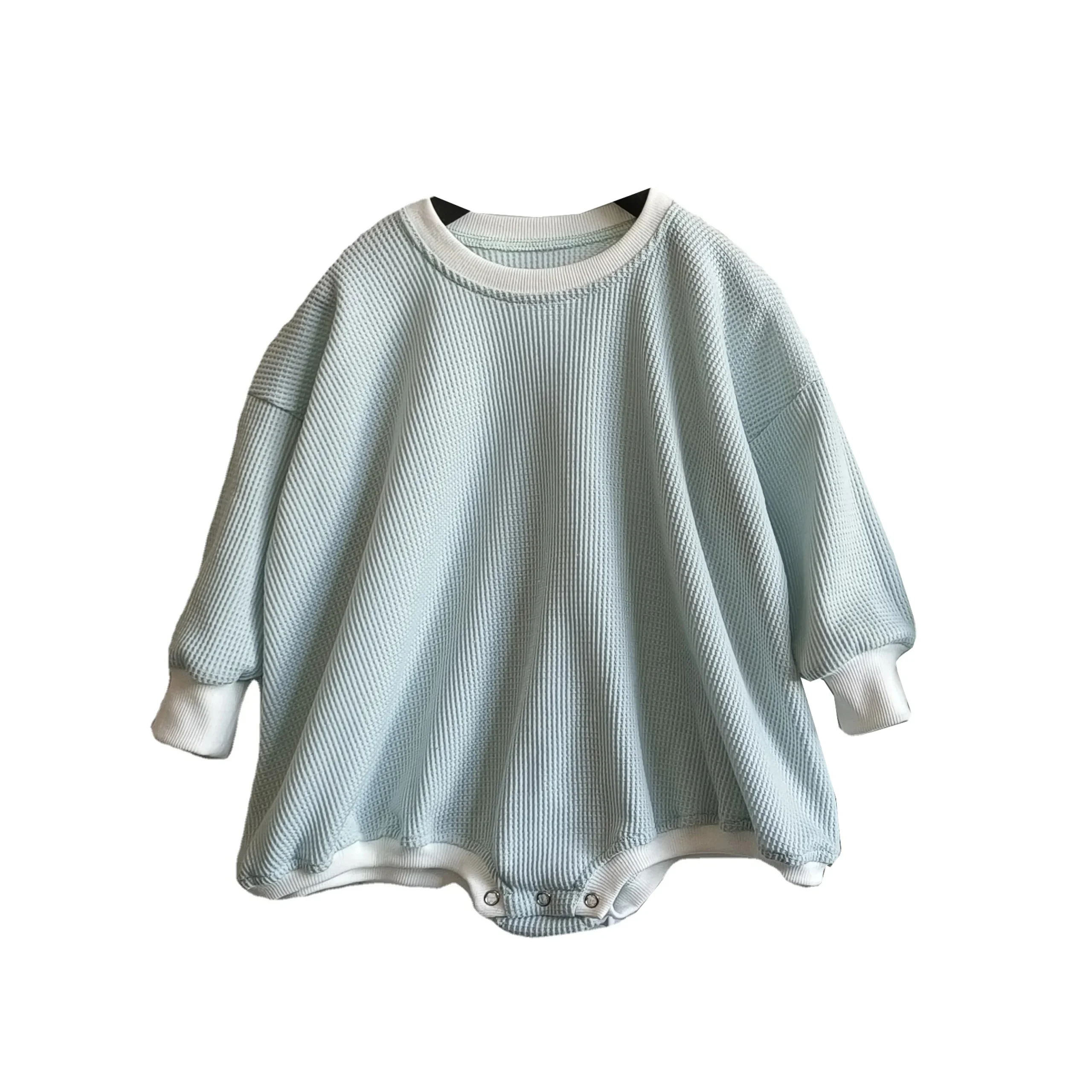 Babe Waffle Bodysuit Spring Long Sleeve Casual Infant Oversized Lounge Romper Baby Waffle Onesie - Image 2