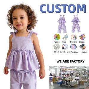 OEM Girls Clothing Sets Girl's 2 Piece Outfits Cami Top Wide Leg Pants Ruffle Hem Summer Clothes