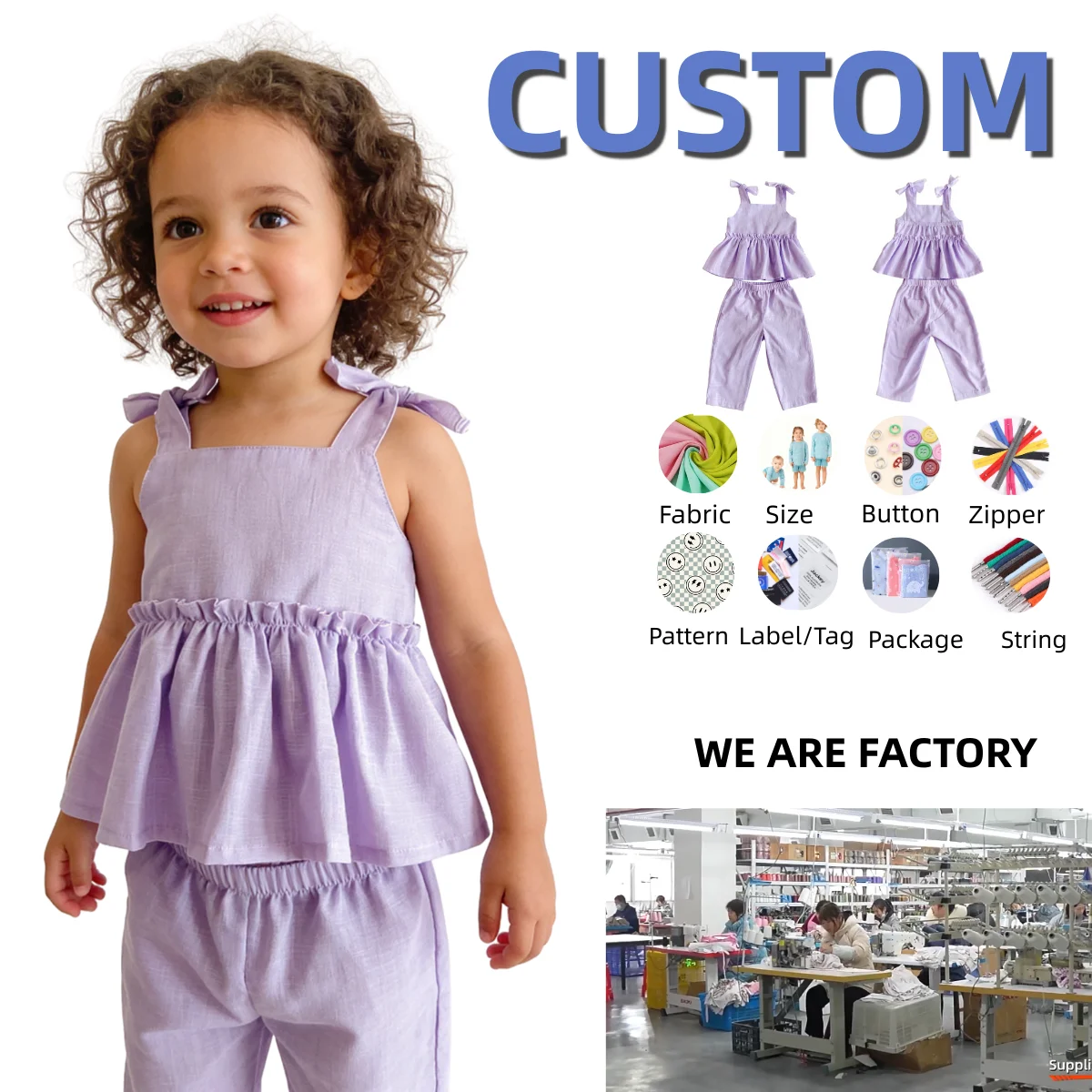 OEM Girls Clothing Sets Girl's 2 Piece Outfits Cami Top Wide Leg Pants Ruffle Hem Summer Clothes