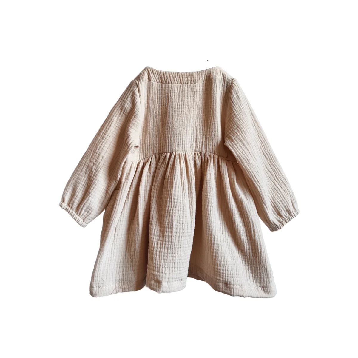 Wholesale Custom Baby Girl Summer Dress Solid Crepe with Bubble Sleeve Knee-Length Muslin Smocked Party Style for Toddlers - Image 5