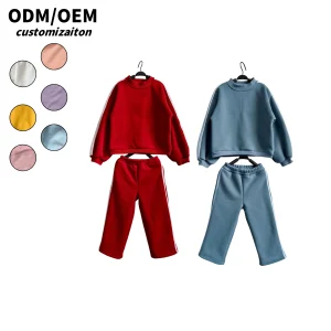 Solid Pullover Kids Clothing Set Long Sleeve Baby Sweaters and Pants with Logo Jogger Sport Style Fleece Fabric
