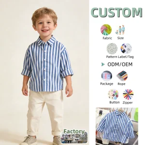 Unisex Children's Striped Shirt Boys' Short-sleeved Shirt Fashionable and Loose-fit Striped Shirt Kid's Top Children's Blouse