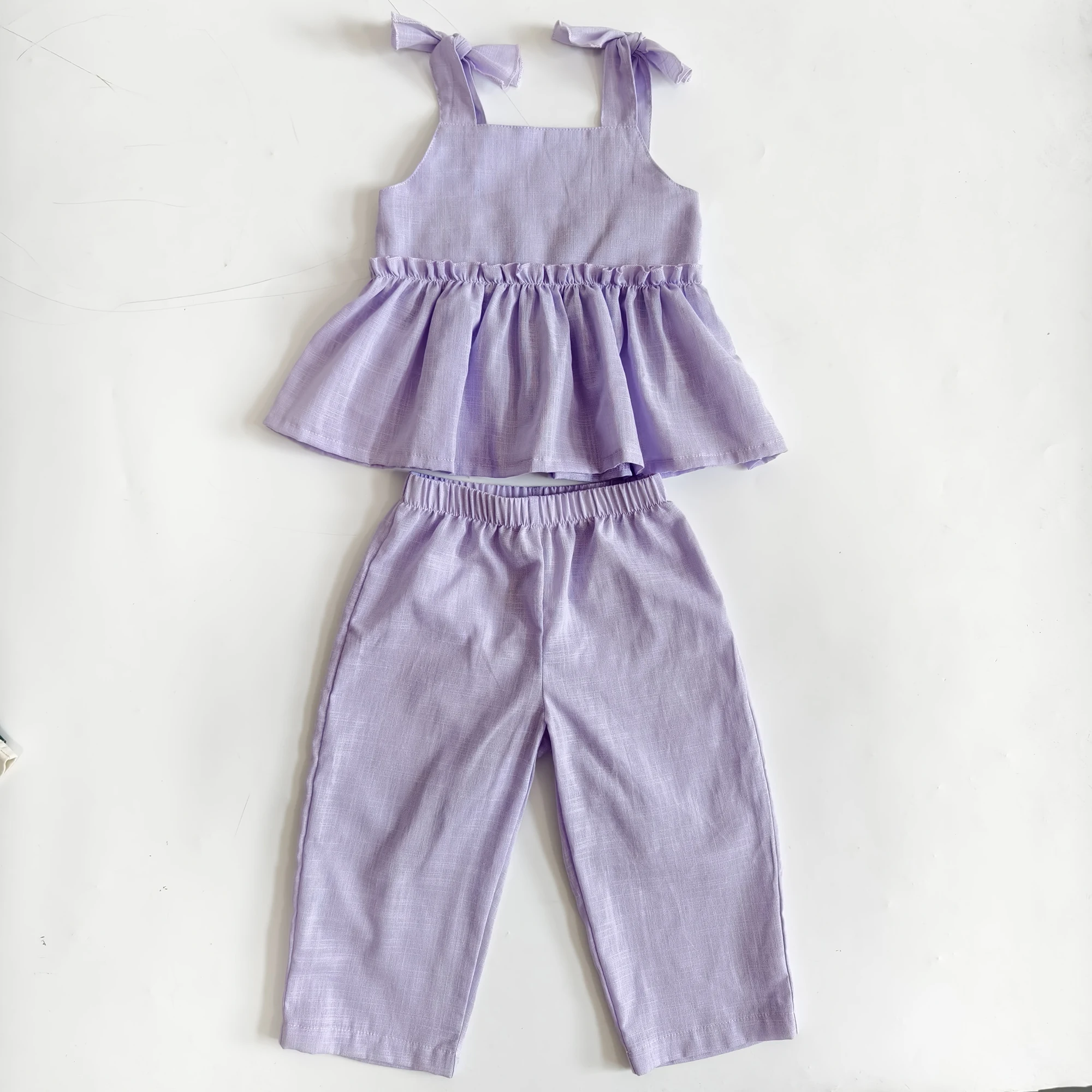OEM Girls Clothing Sets Girl's 2 Piece Outfits Cami Top Wide Leg Pants Ruffle Hem Summer Clothes - Image 2