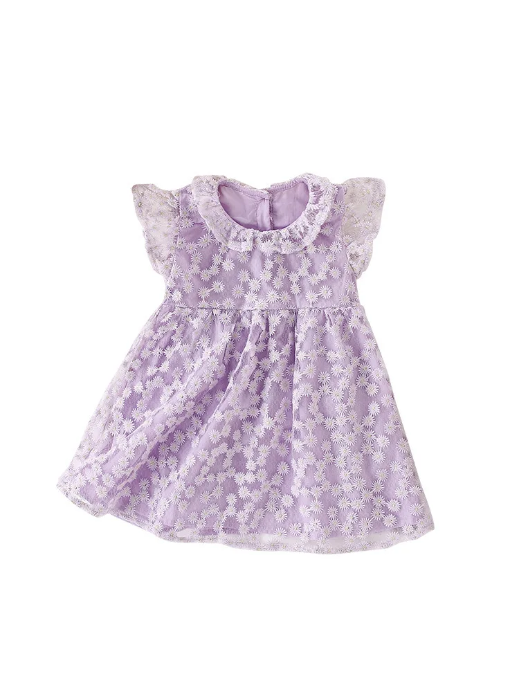 Custom Cotton Flower Pattern Ruffle Sleeve Fashion Girl Dresses with Button for Summer - Image 5