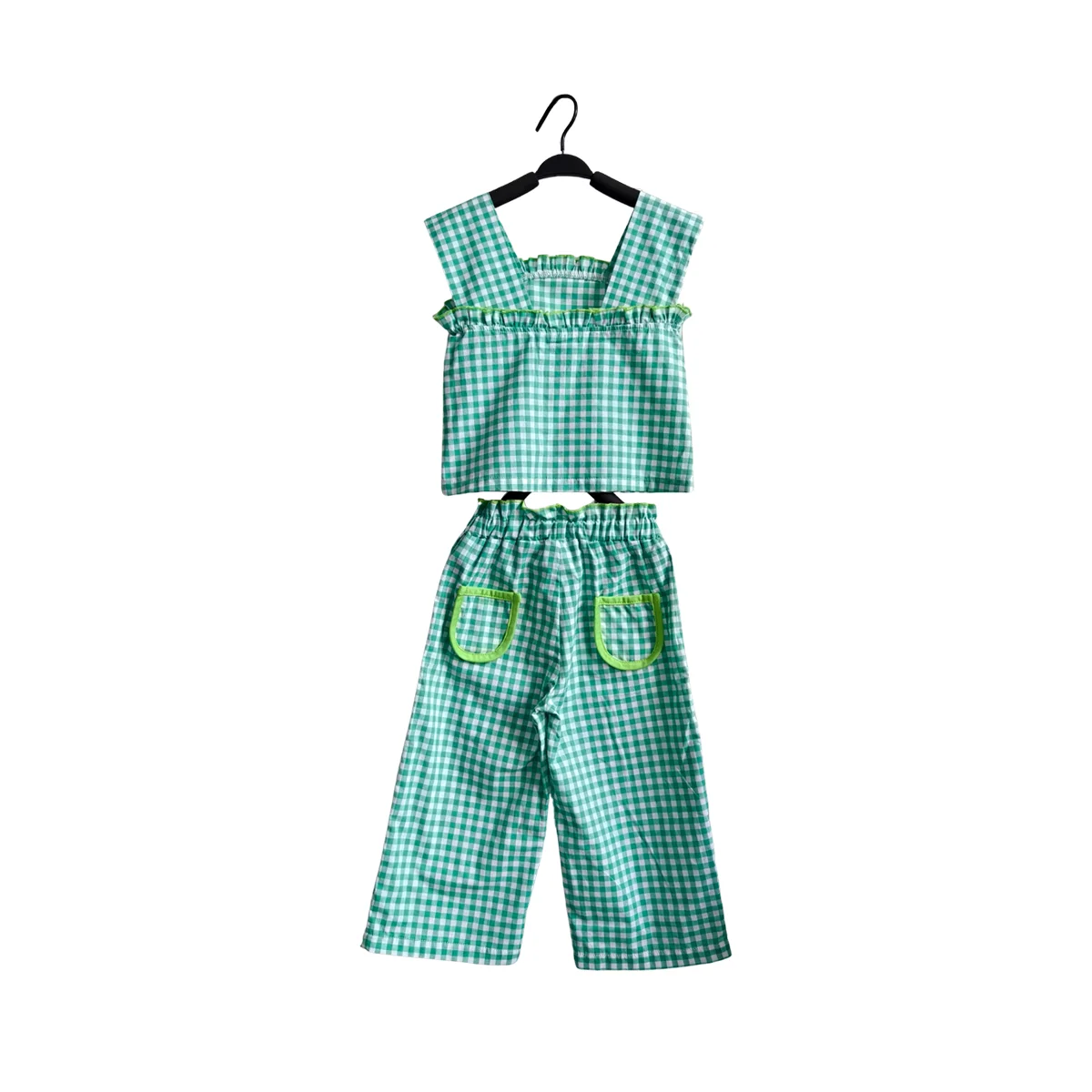 Baby Clothing Set Kids Clothes Set Casual Two-Piece Baby Summer Clothes Sleeveless T-Shirt Pants Cotton Checkered Girls' Set - Image 3