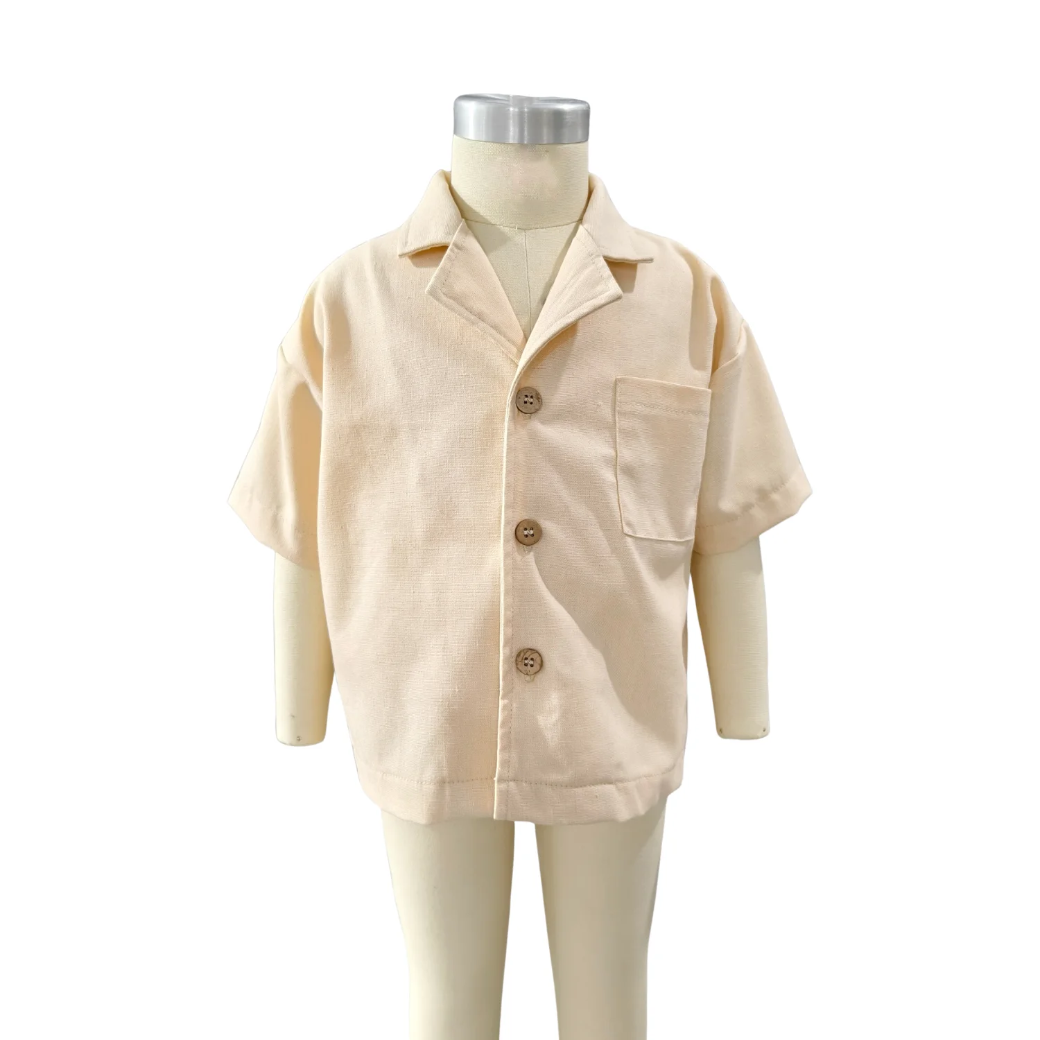 OEM Customized Baby Tops Boys' Short Sleeve Button Down Shirts Linen Textured Summer Beach Shirt Soild - Image 4