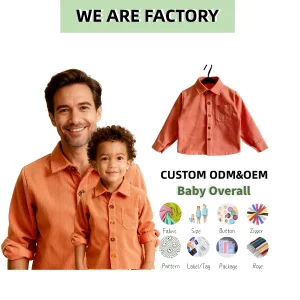 Customized Mommy and Me Boys' Long Sleeve Dress Shirts Classic Collared Button-Down Tshirt Solid Twill Top with Chest Pocket