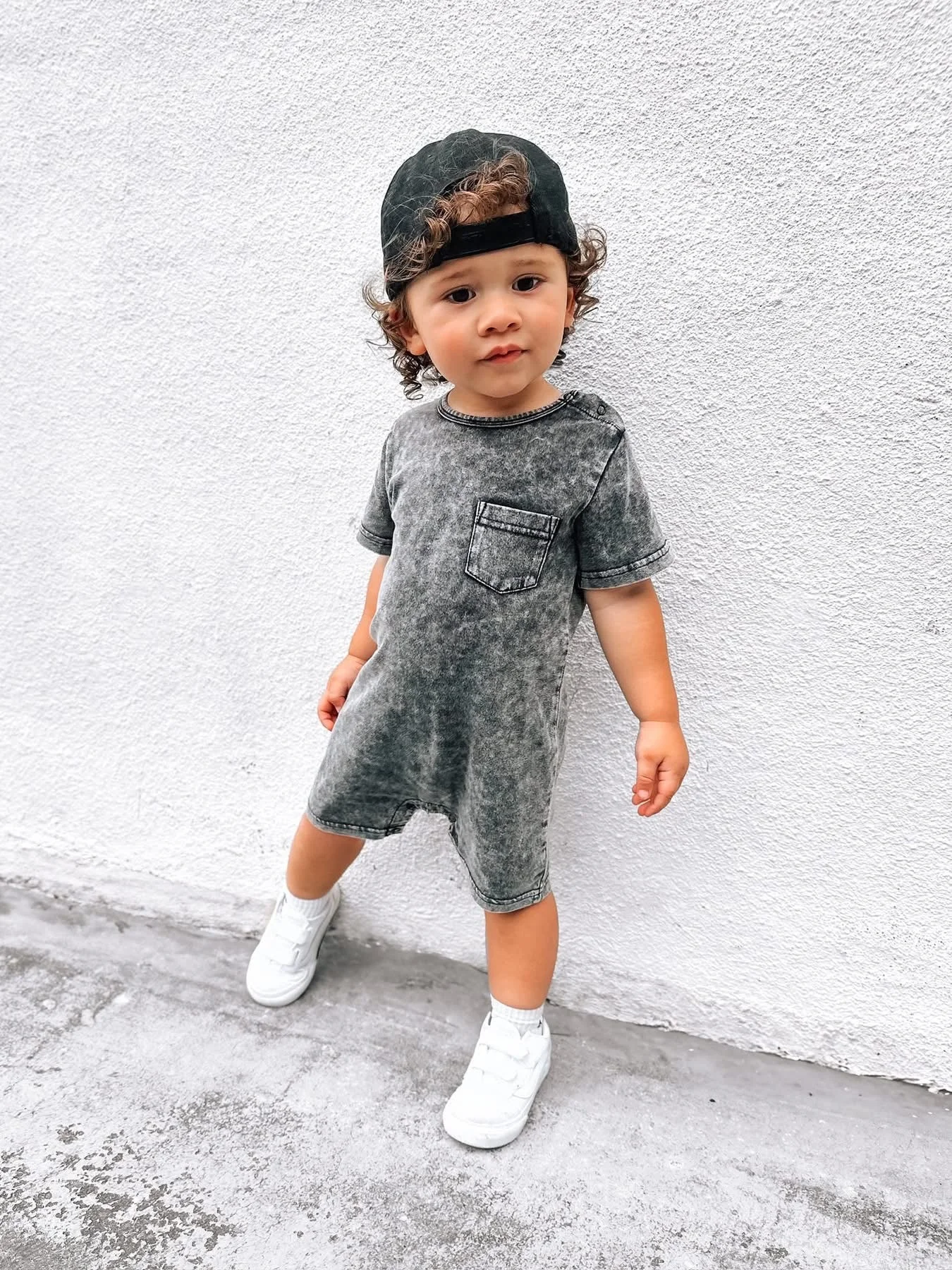 Trendy Baby Vintage Style Acid-Wash Onesie Custom Cotton Knit Toddler Shortie Romper - Image 4