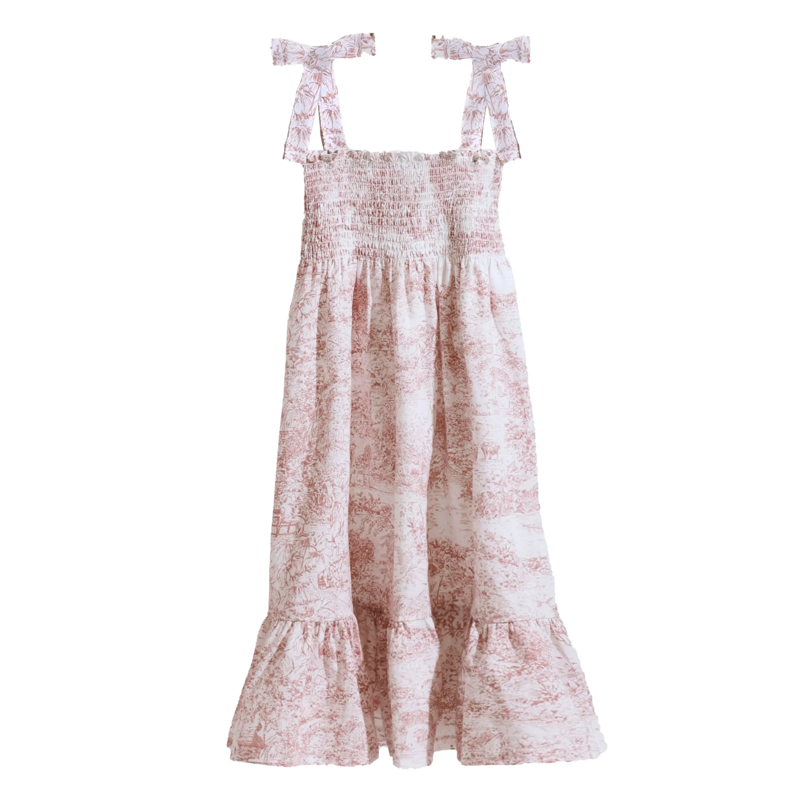 Custom Mommy and Me Cotton Fabric Print Smocked Ruffle Summer Dress - Image 2