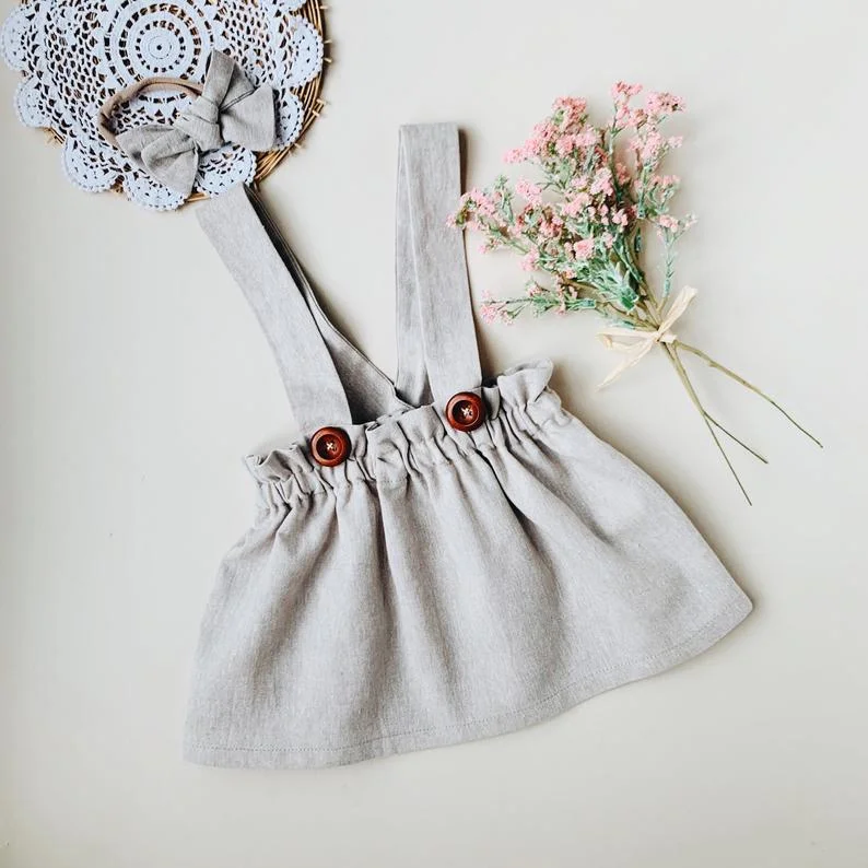 Summer Custom Girl Baby Cute Floral Suspenders Skirt Suit Pleated Lace Button Bow Suspenders Skirt - Image 2