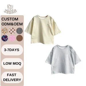 Custom O Neck Knitted Cotton Short Sleeve Summer Oversized Baby Stripe T-shirts
