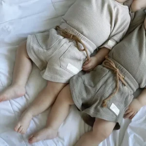 Custom Waffle  Summer Baby Toddler Kids Short Clothes Suit Clothing Set