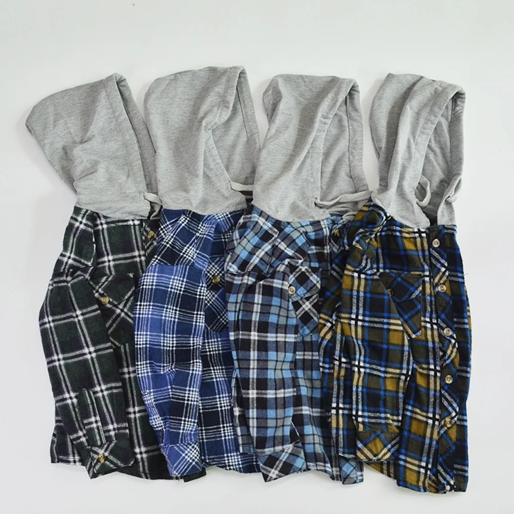 Custom Spring Autumn Toddler Boys Hooded Plaid Pockets Flannel Shirts Fashion Long Sleeve Coat - Image 4
