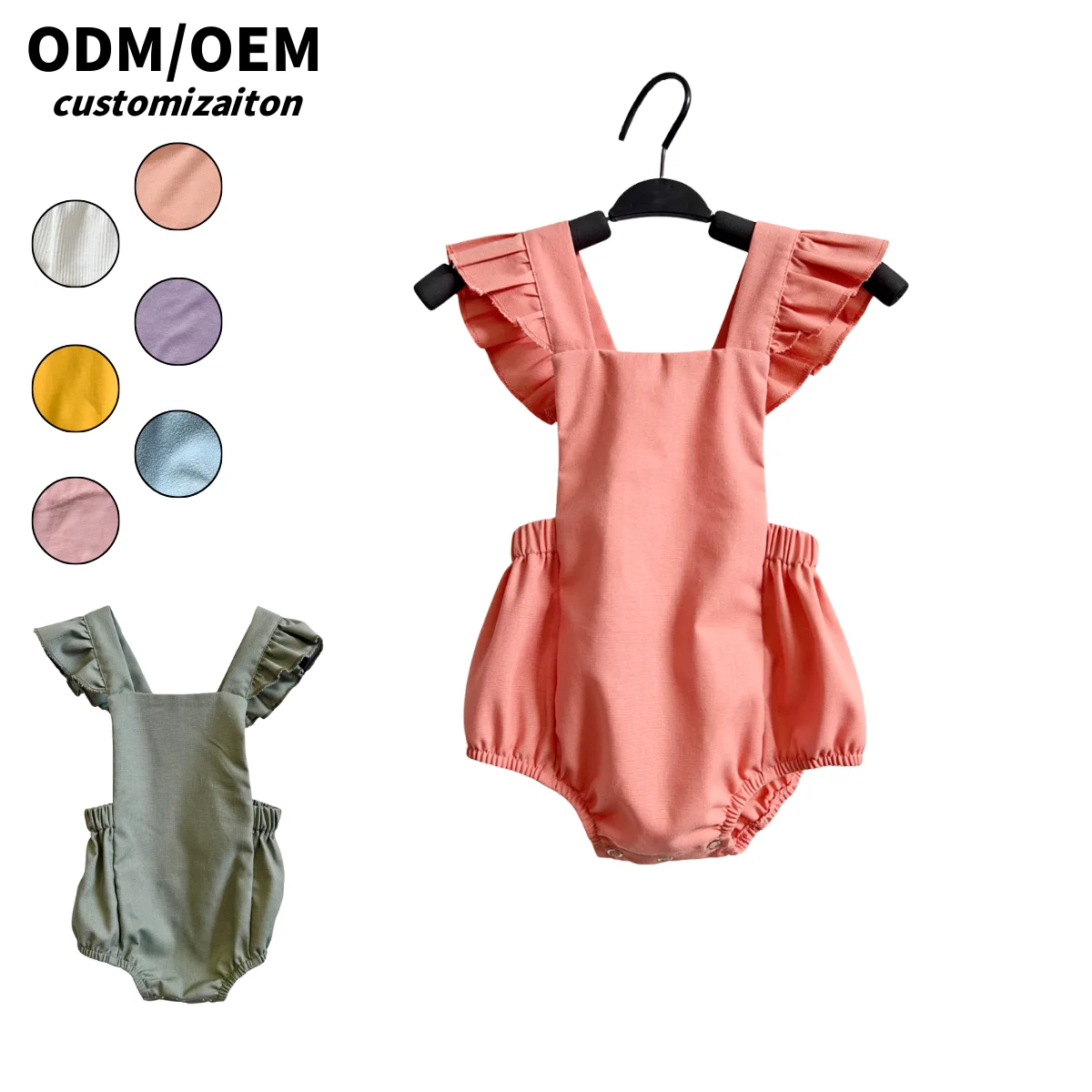 Customized Cotton Linen Kids' Short-Style Rompers Unique Bright Designs Trendy Lively Style for Babies