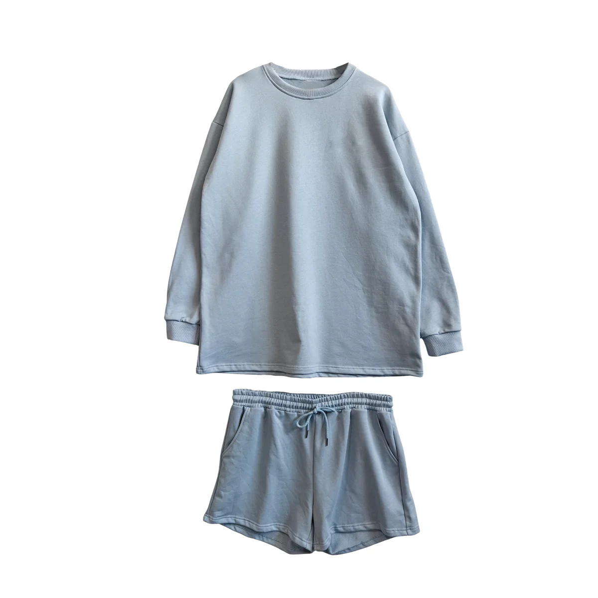 Custom Parent-child Outfit 100% Cotton Fleece Parent-Child Matching Set Oversized Long Sleeve Top and Shorts Family Loungewear - Image 2