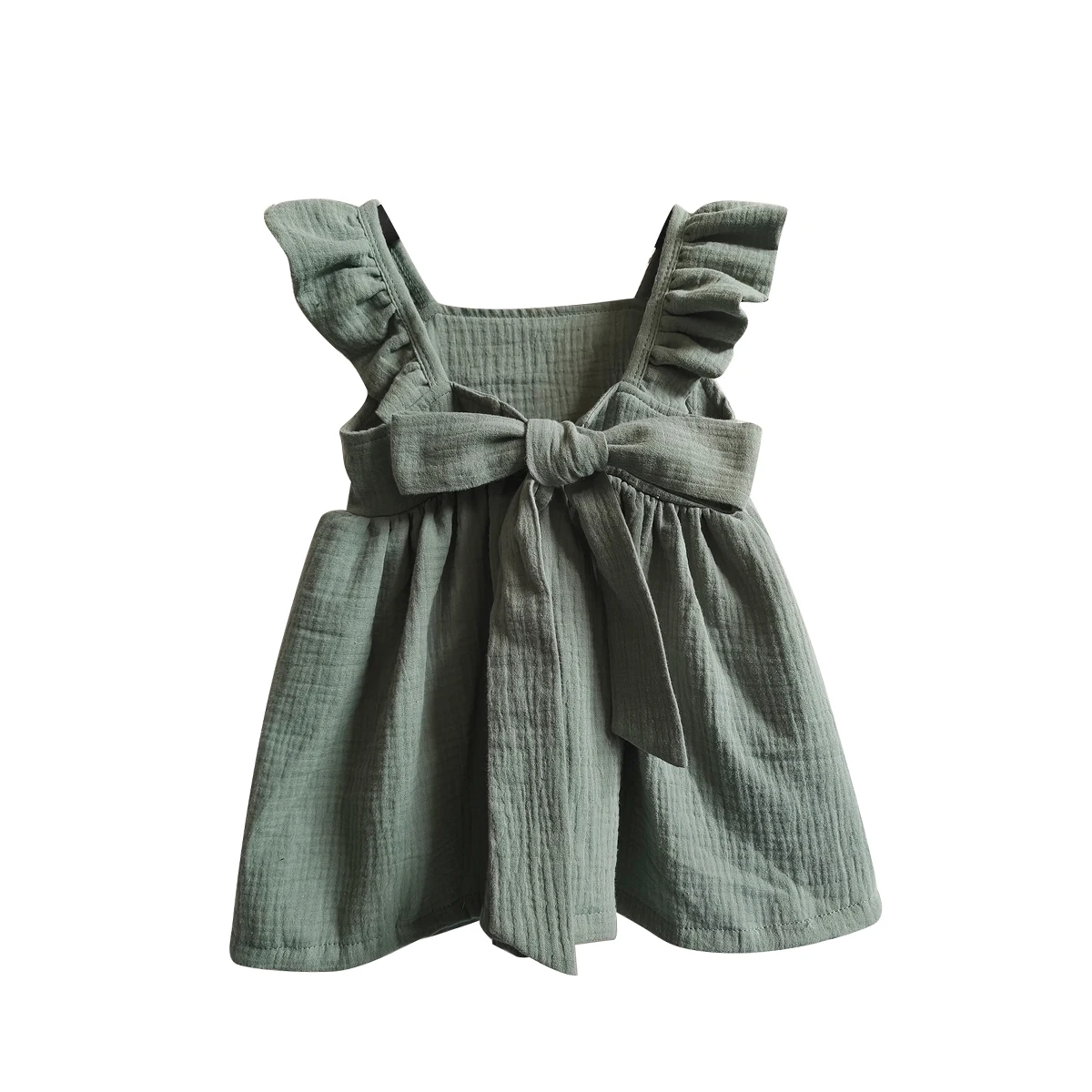 Girl Boho Dress Muslin Cotton One-piece with Bow Summer Sleeveless Square Neck A-line Ruffle Dress - Image 2