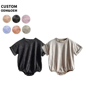 Unisex Acid Wash Knitted Cotton Romper Cute Summer Casual Style Infant's Vintage Bubble Dress for Boys Girls Button Closure ODM