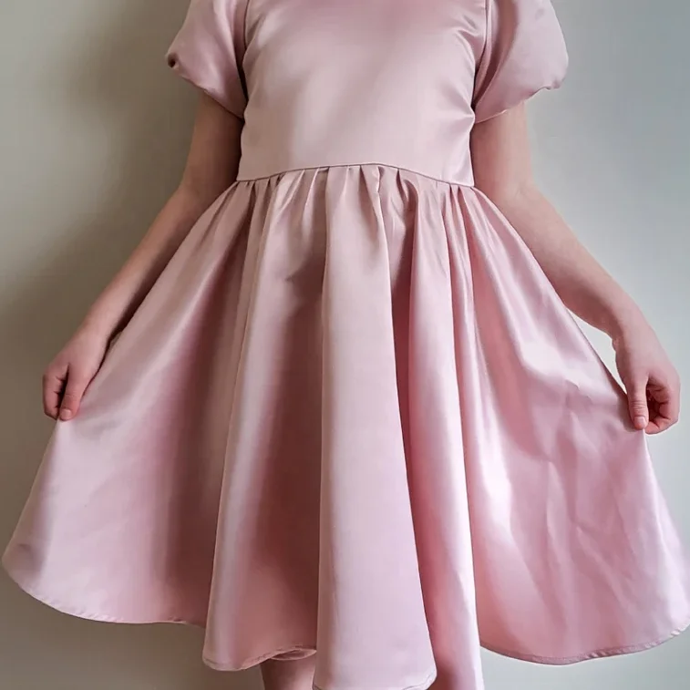 Custom Baby Little Girl First Birthday Party Dress White Puffy Sleeve Back Bow Elastic Satin Dress - Image 6