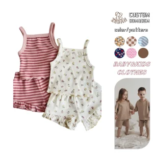 Toddler Girl Summer Ribbed Set Breathable Singlet and Looser Pants Girl Outfit Rib Cotton Vest and Bottoms