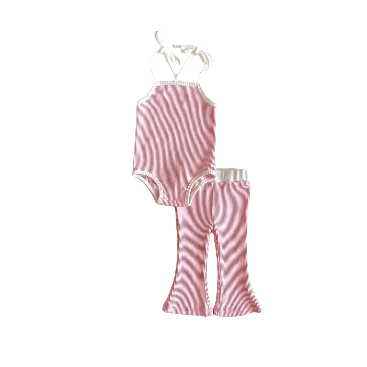 Customized Kids Clothes Set Toddler Baby Girl Summer 2Pcs Outfit Sleeveless Rib Cotton Top and Shorts Set Solid Color Clothes - Image 3