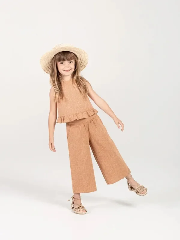 Wholesale Summer Custom Girls Linen Cotton Baby Girl Trousers Pants Wide Leg Blend Material Pants - Image 4