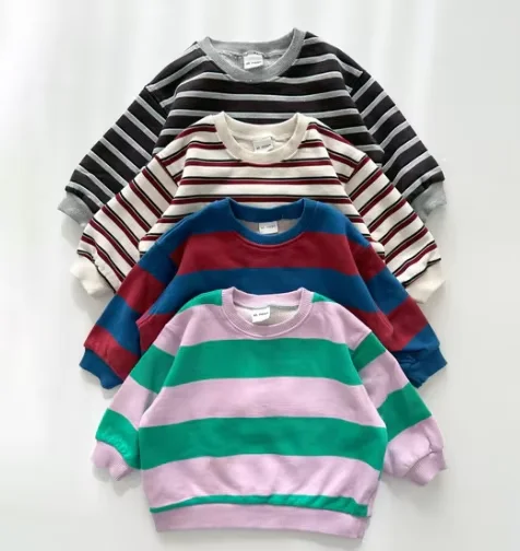 Custom Stripe French Terry Sweatshirt Oversize Baby Toddler Pullover Baby Clothing - Image 5